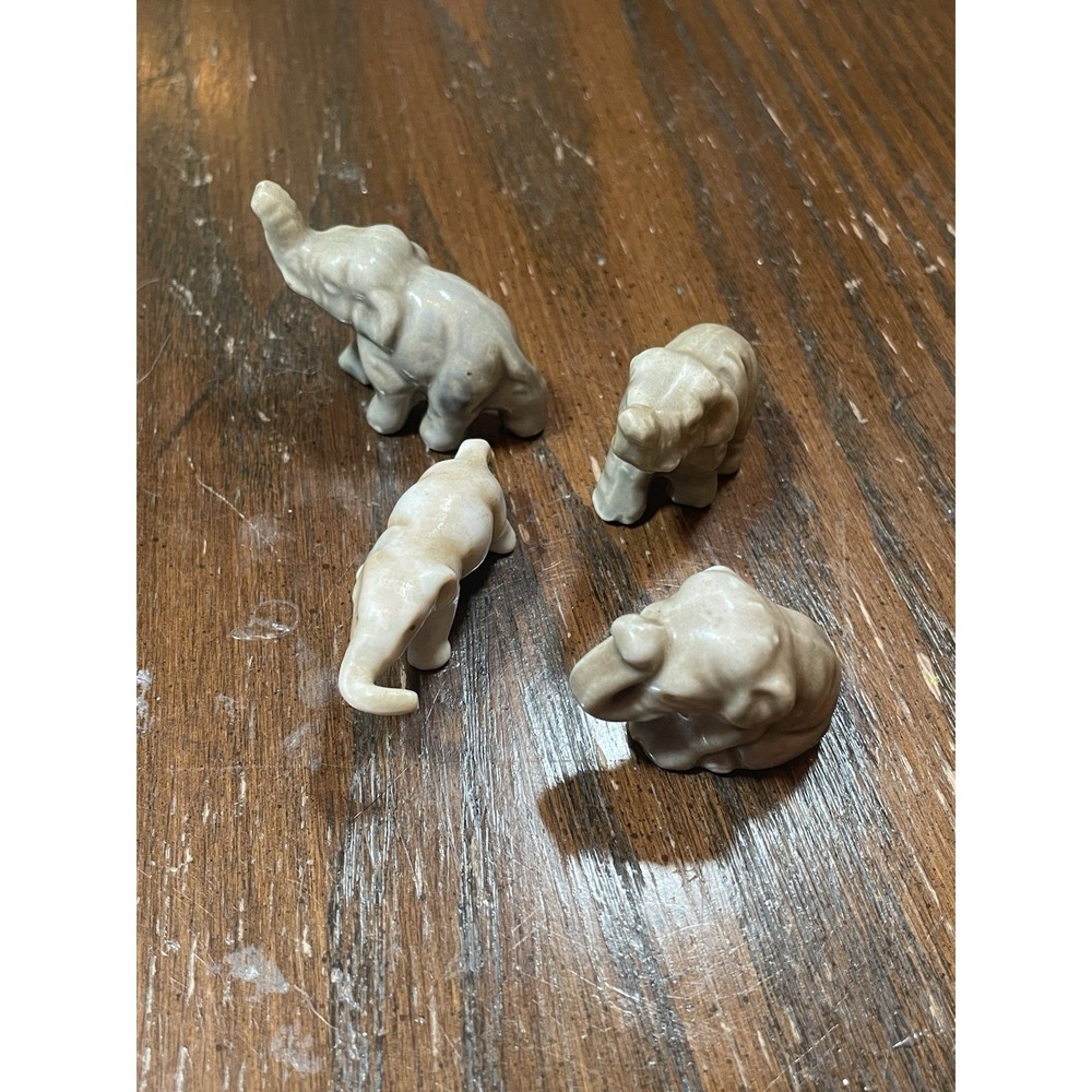 Miniature Gray Elephants Porcelain Set of 4  Made In Japan